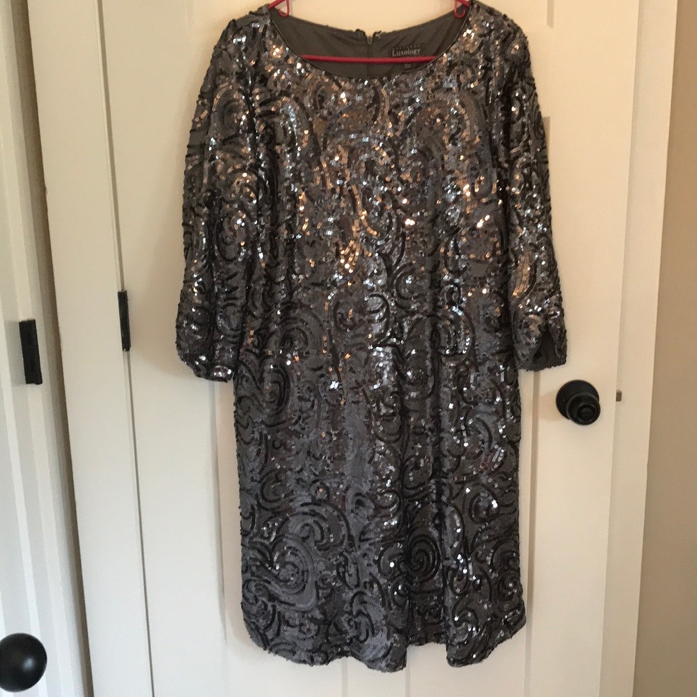 Grey and Black Sequin Cocktail Dress